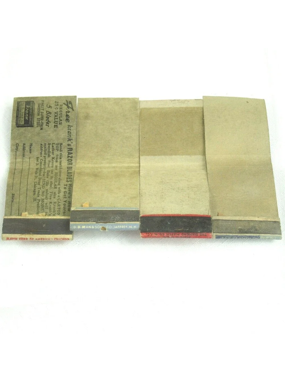 4 Vintage Matchbook Covers F&F Cough, Piso's Cough, Alka-Seltzer, Zymole Trokeys